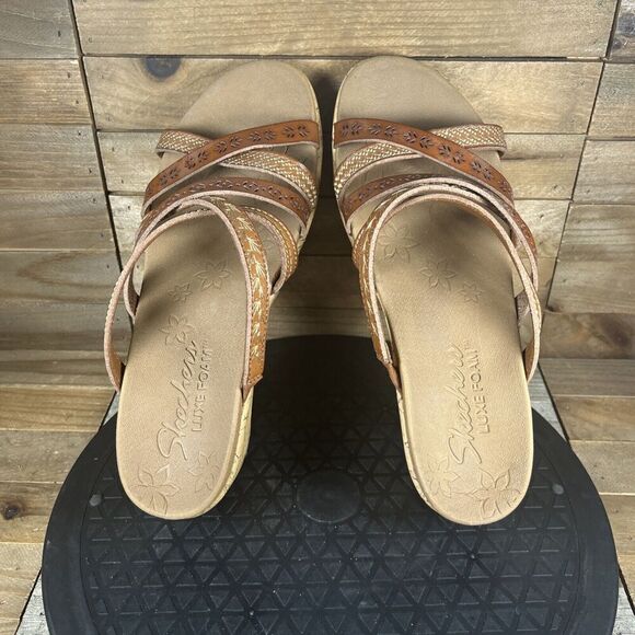 Skechers Beverlee-Tiger Posse Womens Size 9 Brown Strappy Cork Wedge Sandals - Picture 5 of 10